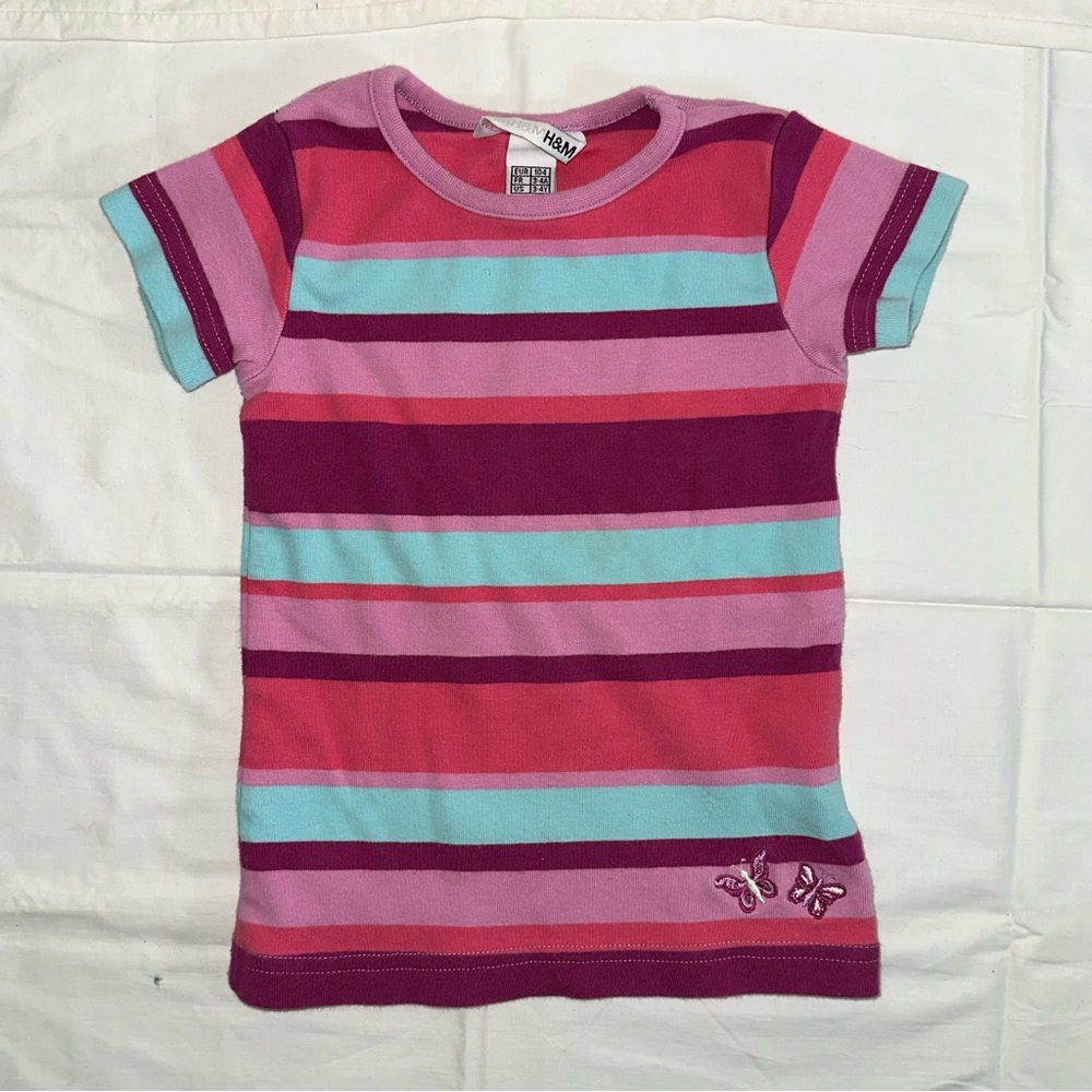Colorful Striped Top w/ Butterfly Embroidery 3T/4T